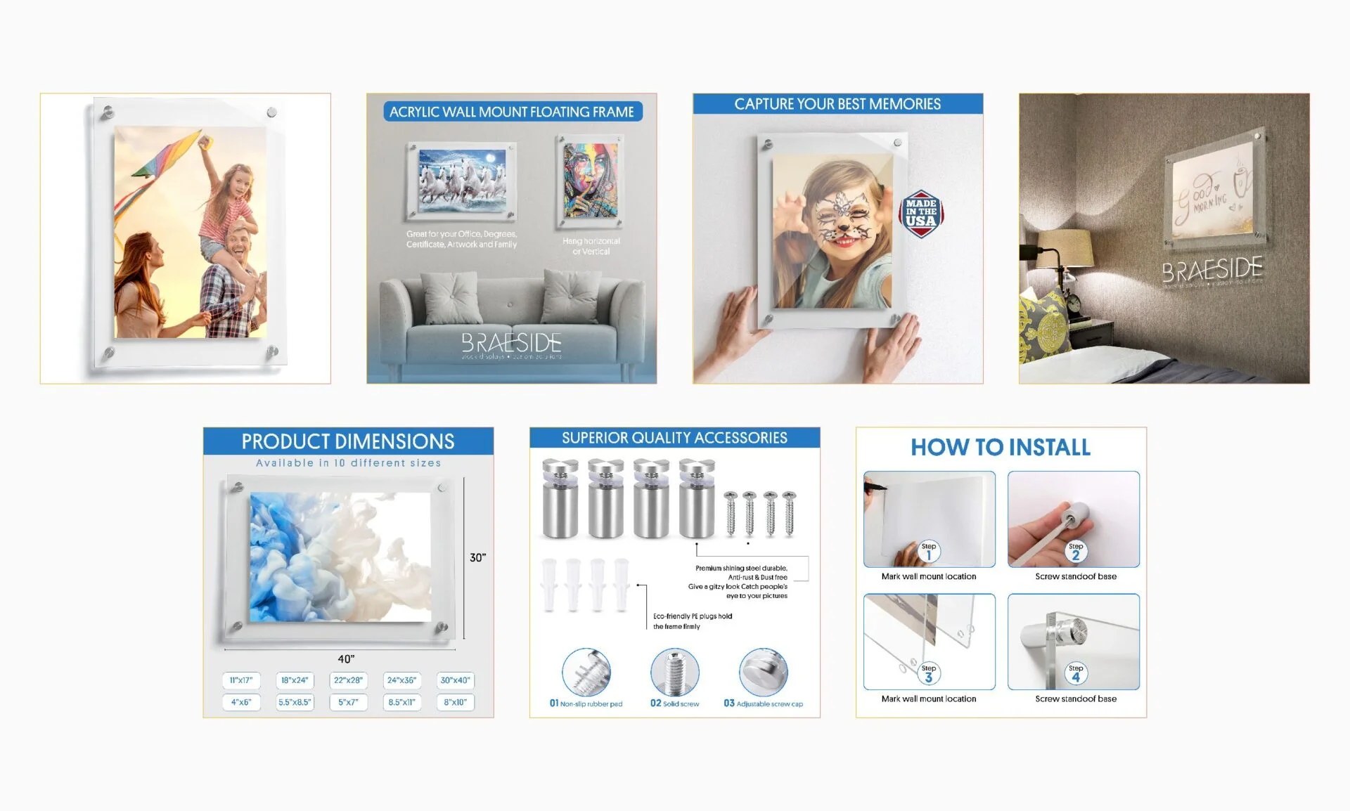 Acrylic Wall Mount - Amazon Listing Images